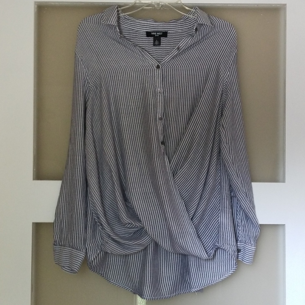 Nine West Shirt Faux Wrap Front L